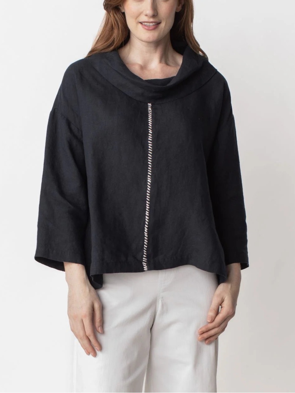 LIV by Habitat Stay Centered Cowl Top | 100% Linen Boxy | Small | MSRP $193